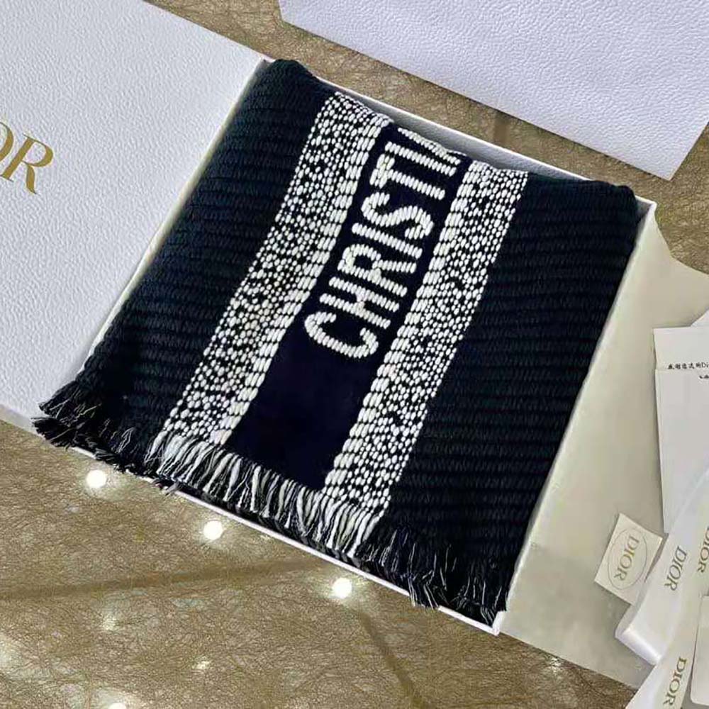 Dior Women Oblique University Reversible Scarf Navy Blue Wool and Silk - image 5