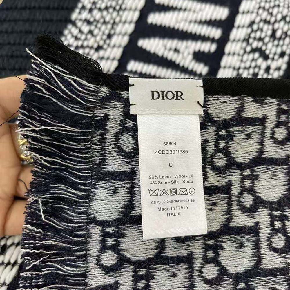 Dior Women Oblique University Reversible Scarf Navy Blue Wool and Silk - image 10