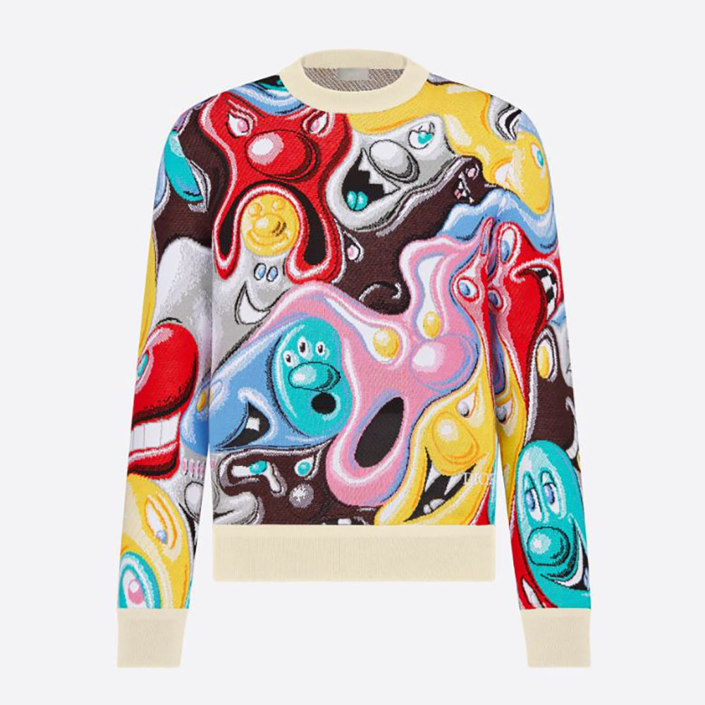 Front view of Dior Women Oversized Dior and Kenny Scharf Sweater Multicolor Technical Cotton Jacquard