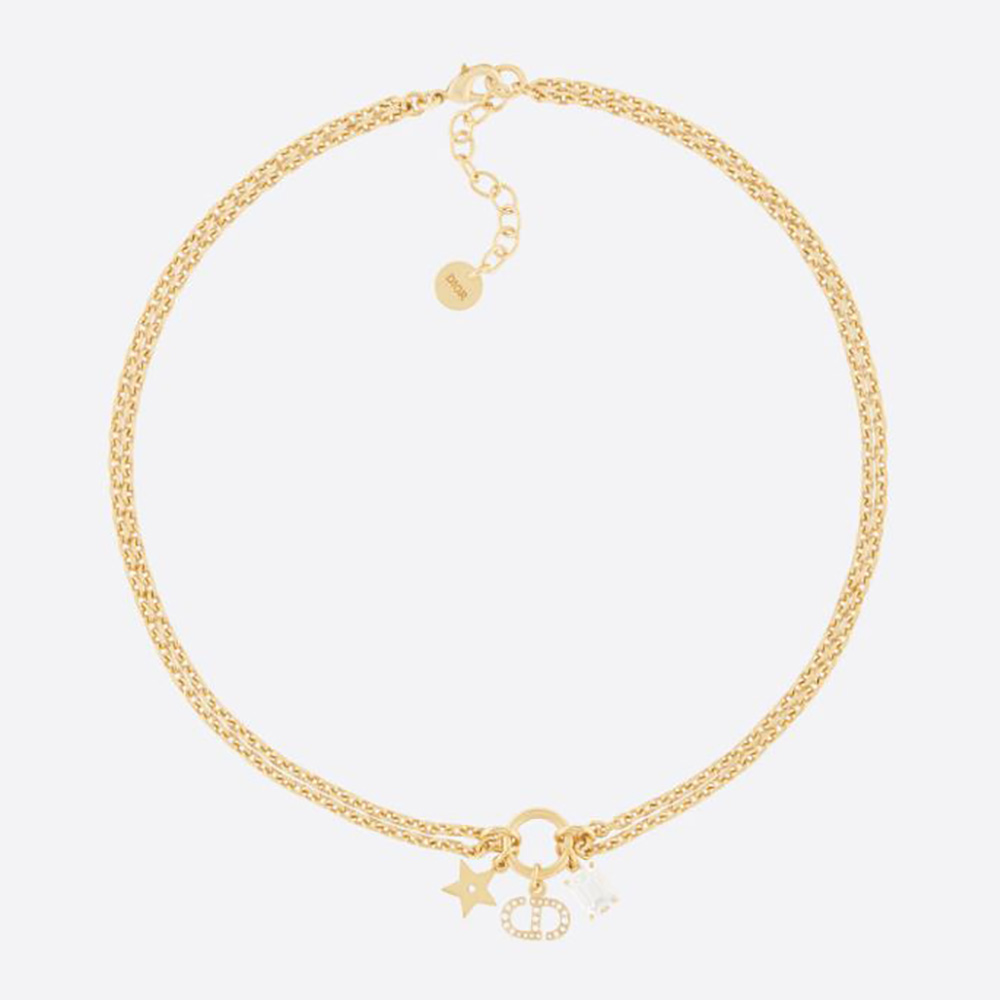 Front view of Dior Women Petit CD Necklace Gold-Finish Metal and White Crystals