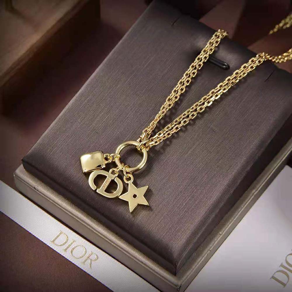 Dior Women Petit CD Necklace Gold-Finish Metal and White Crystals - image 6