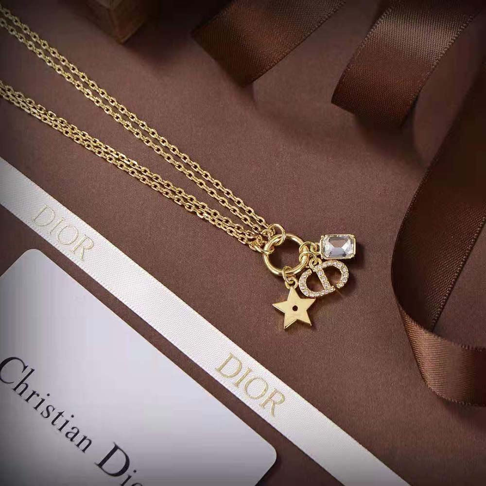 Dior Women Petit CD Necklace Gold-Finish Metal and White Crystals - image 5
