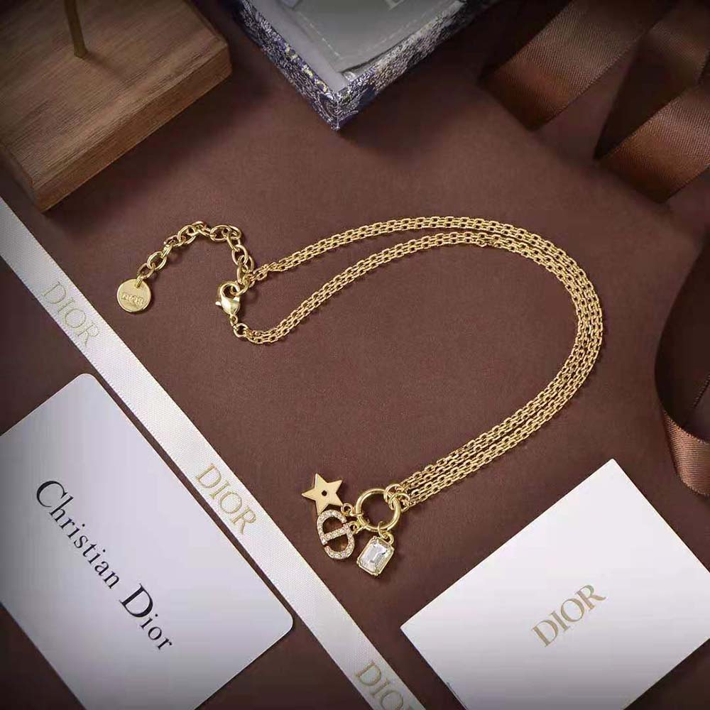 Dior Women Petit CD Necklace Gold-Finish Metal and White Crystals - image 4