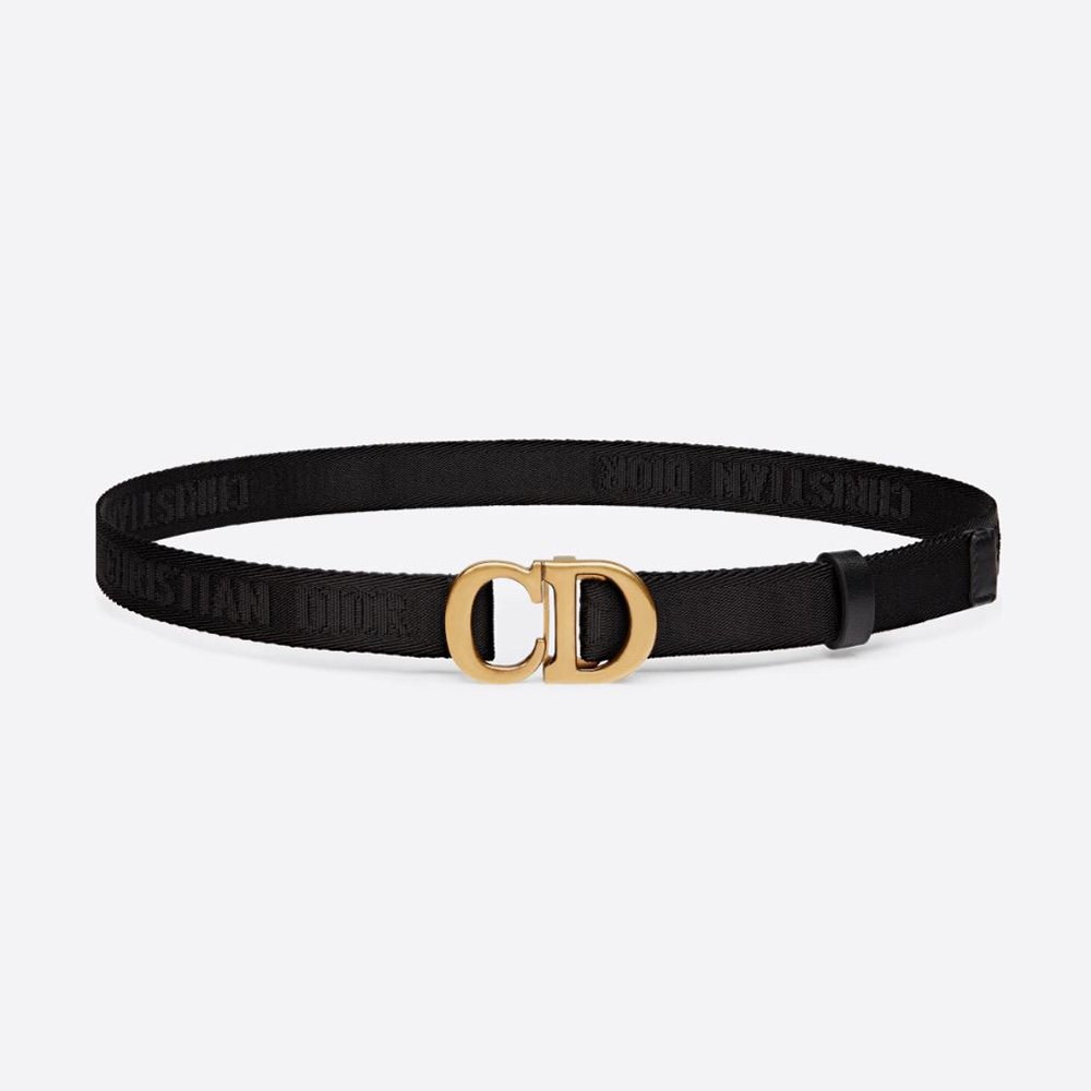 Front close-up of Dior Women Saddle Belt Black Jacquard 20 MM buckle detail