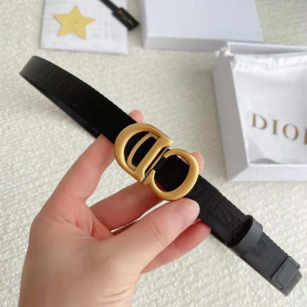 Dior Women Saddle Belt Black Jacquard 20 MM laid flat highlighting texture