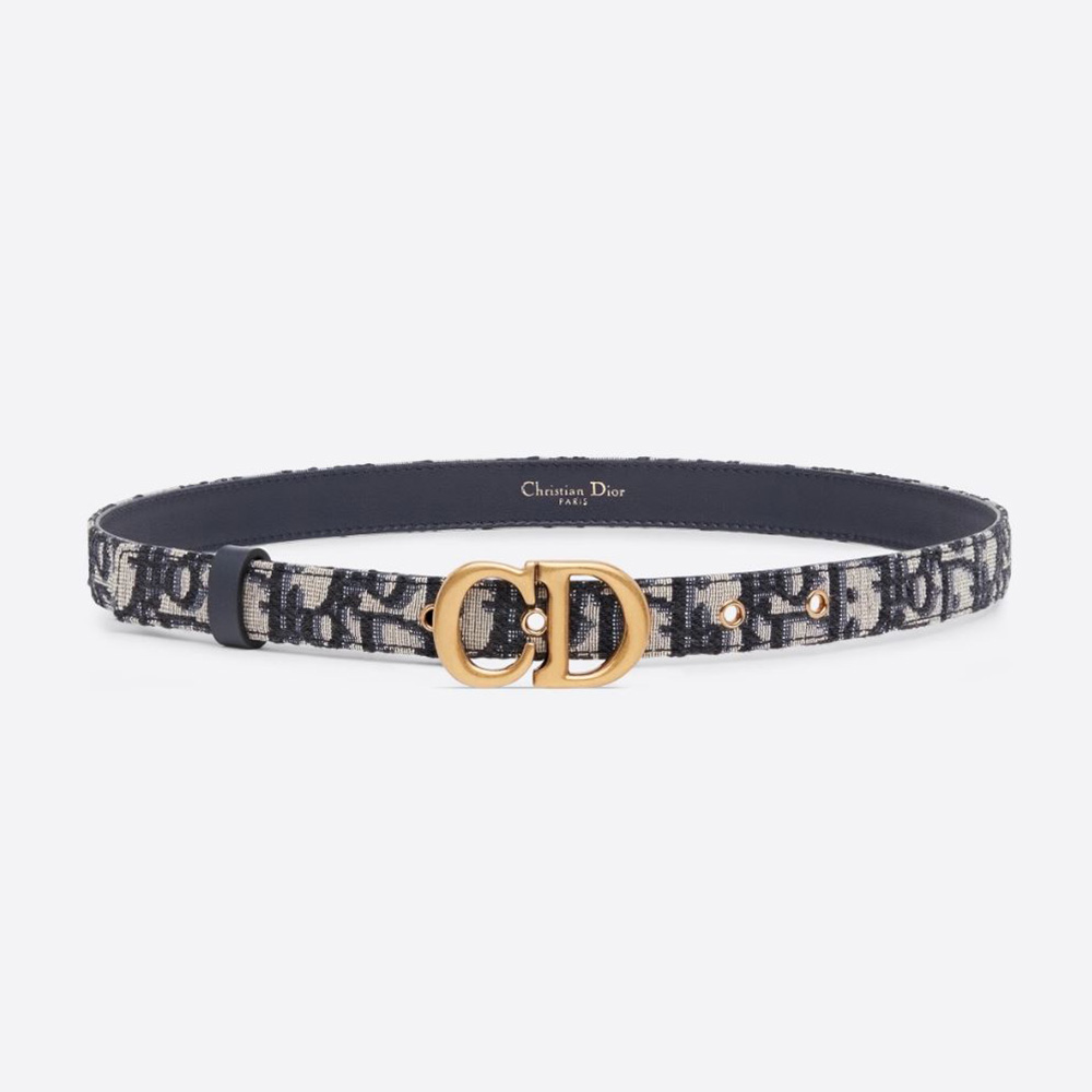 Front view of Dior Women Saddle Belt Blue Dior Oblique Jacquard 20 MM
