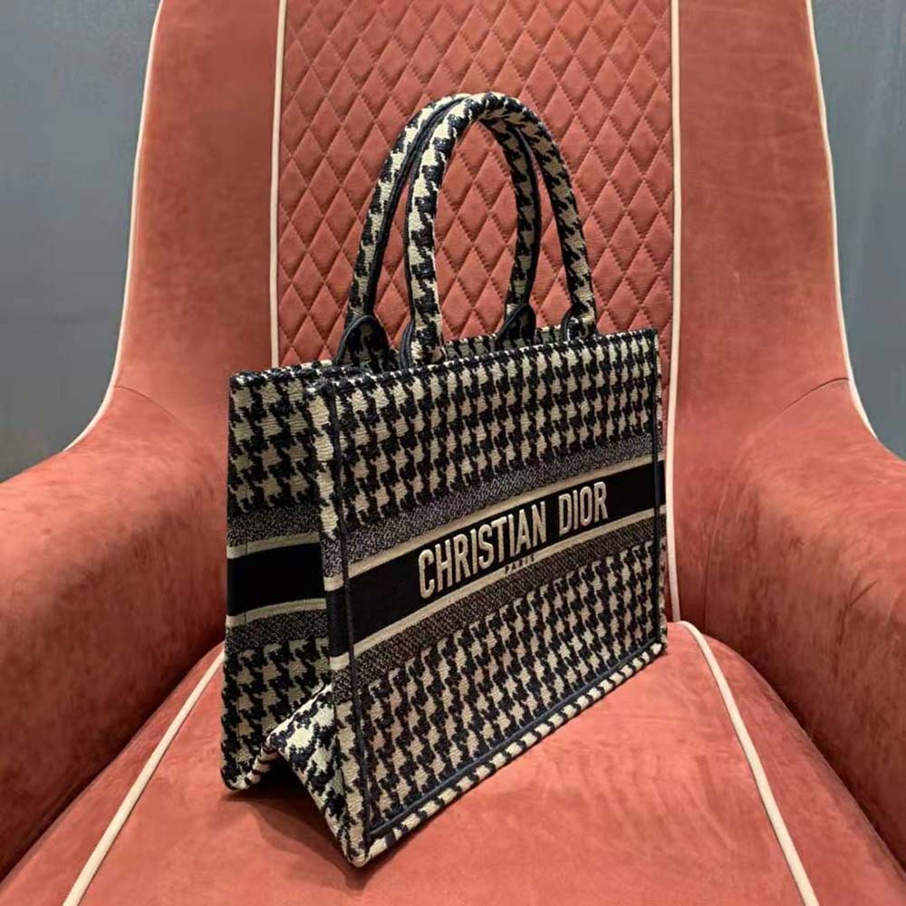 Dior Women Small Dior Book Tote Black Houndstooth Embroidery - image 4