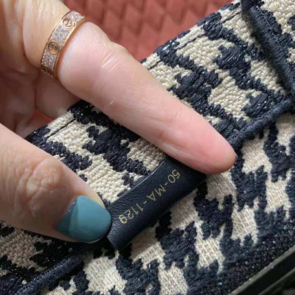 Dior Women Small Dior Book Tote Black Houndstooth Embroidery - image 10