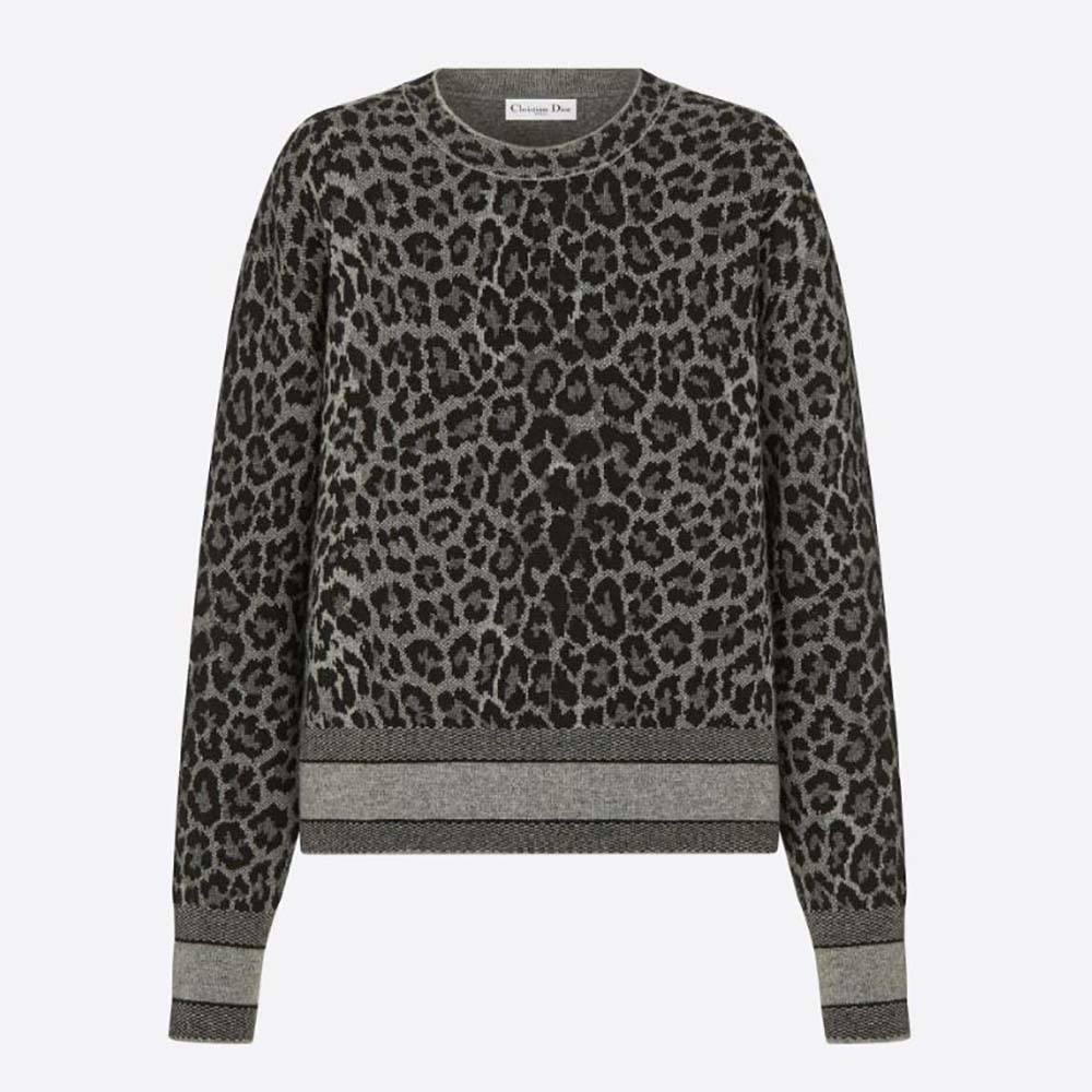 Front view of Dior Women Sweater Black and Gray Mizza Double-Sided Technical Cashmere