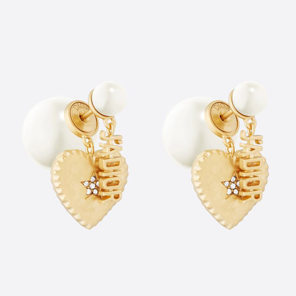 Close-up front view of Dior Women Tribales Earrings Gold-Finish Metal