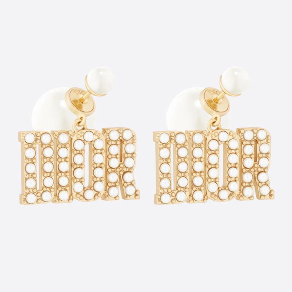 Front view of Dior Women Tribales Earrings with white resin pearls