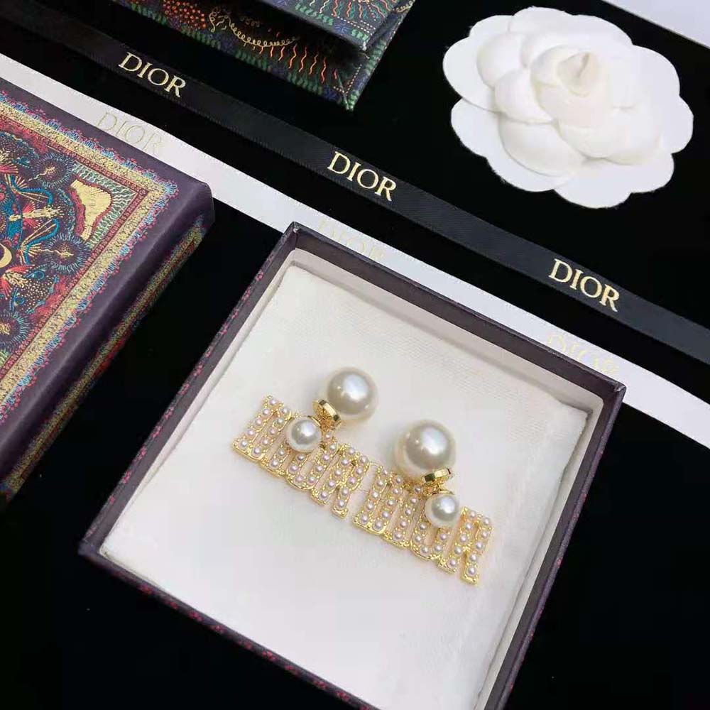 Dior Women Tribales Earrings Gold-Finish Metal and White Resin Pearls - image 4