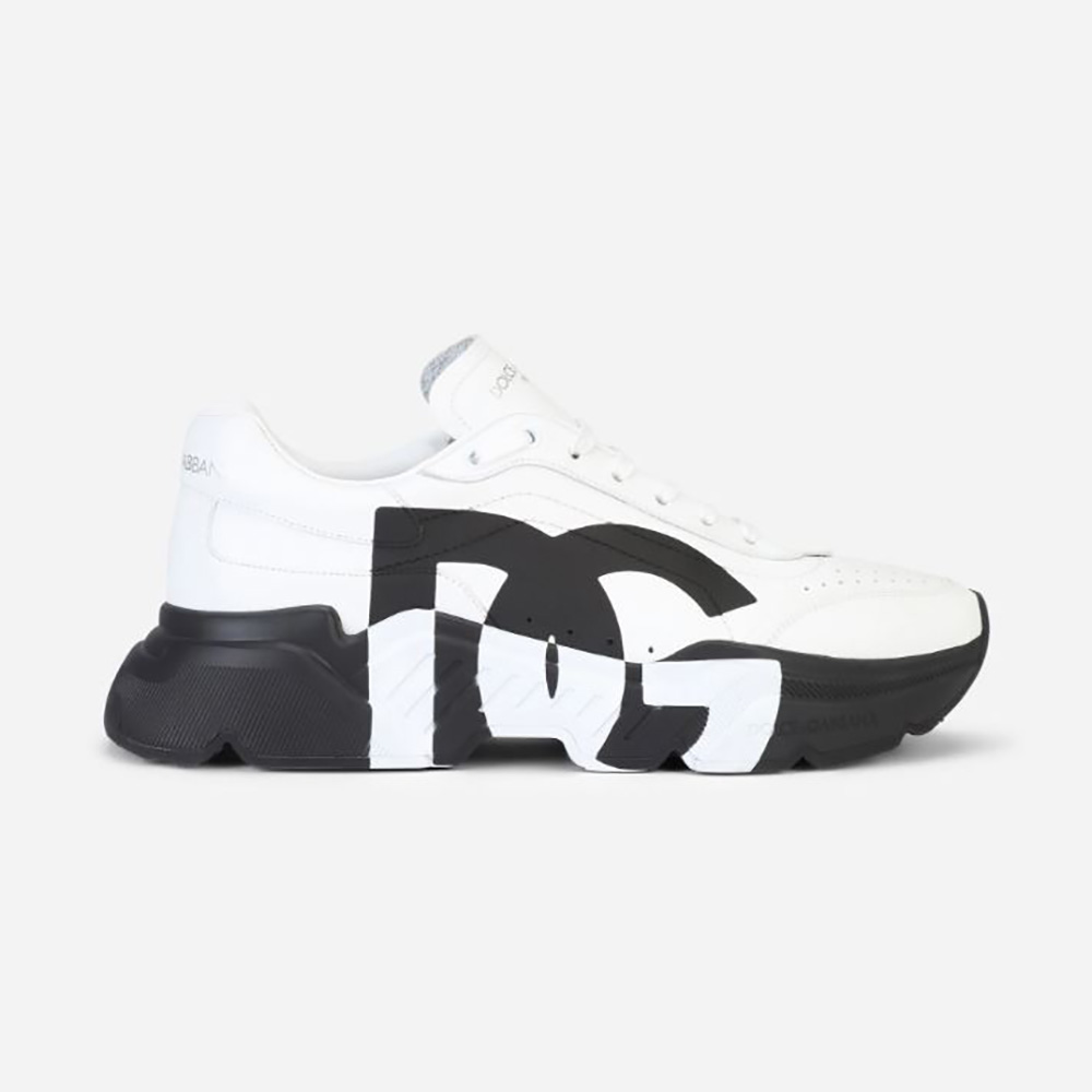 Side view of Dolce Gabbana D&G Women Calfskin Daymaster Sneakers-Black in white