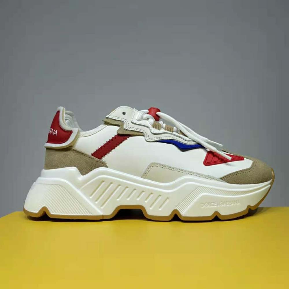Close-up of signature mixed-materials and D&G logo hardware on Daymaster Sneakers
