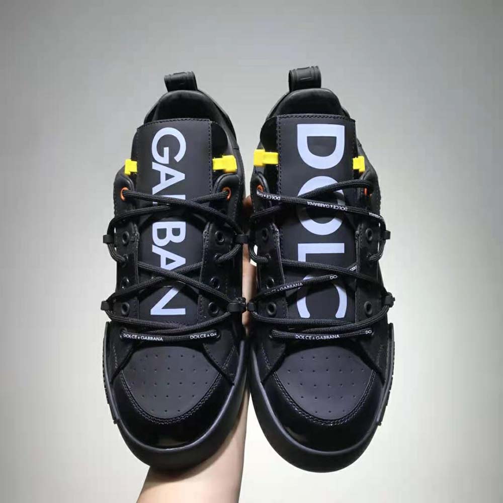 Close-up of patent leather detail on Dolce Gabbana D&G Portofino Sneakers