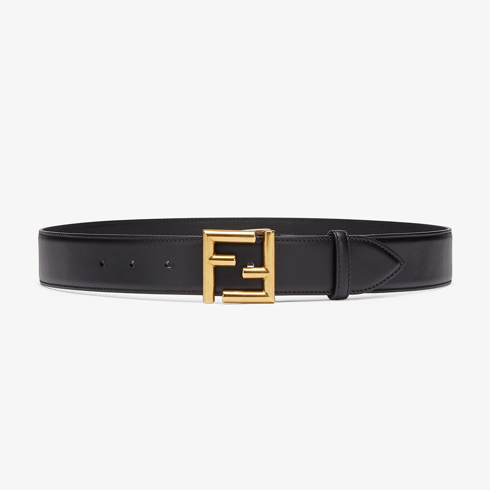 Close-up of Fendi Women Belt with Loop and FF Stud Buckle-Black gold-tone buckle