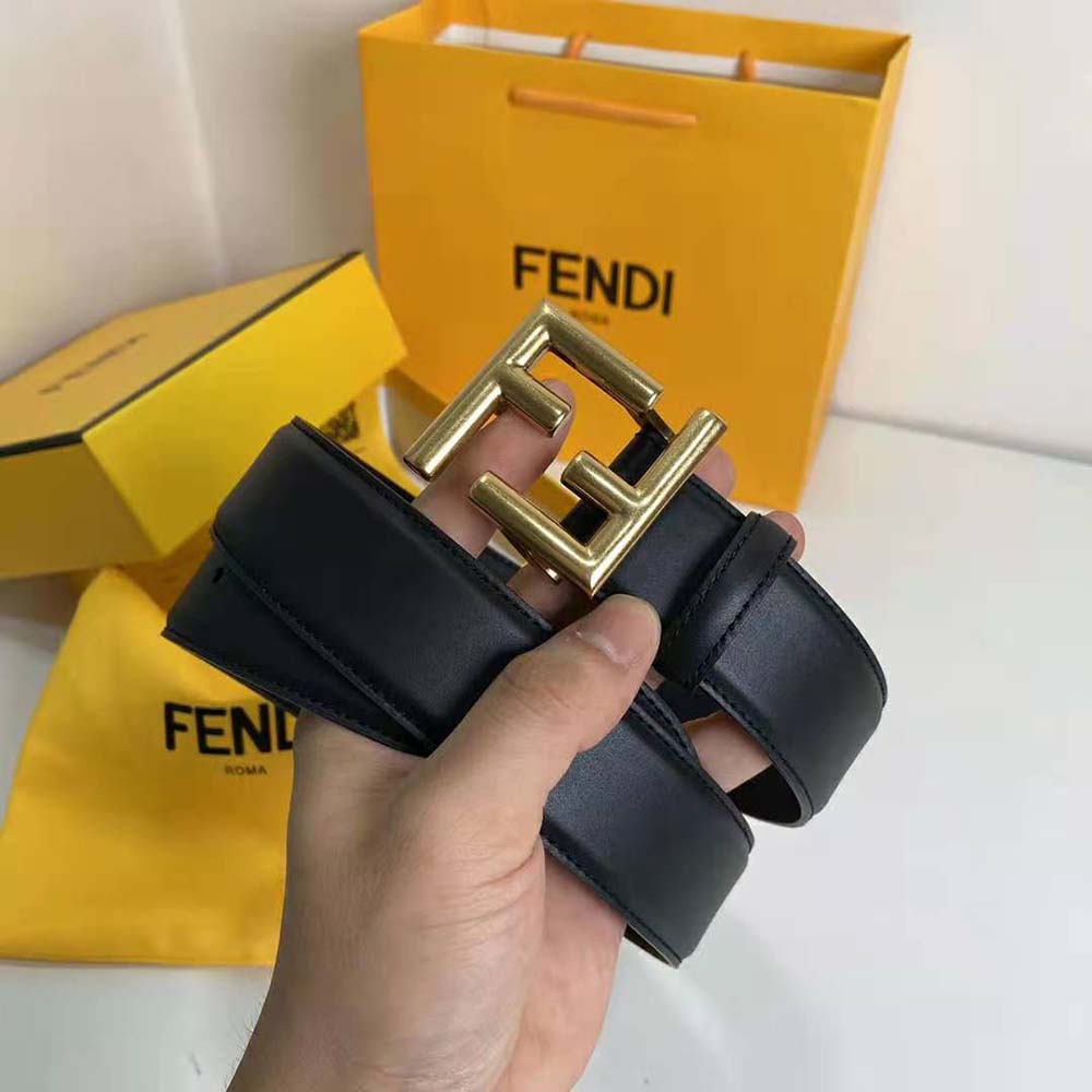 Fendi Women Belt with Loop and FF Stud Buckle-Black - image 4