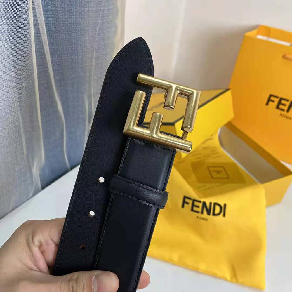 Fendi Women Belt with Loop and FF Stud Buckle-Black - image 7