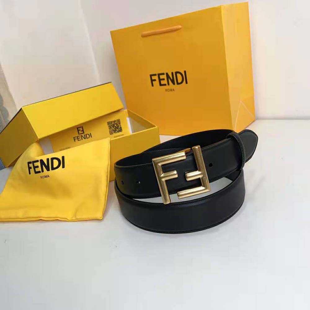 Side view showing black leather and loop detail of Fendi Women Belt