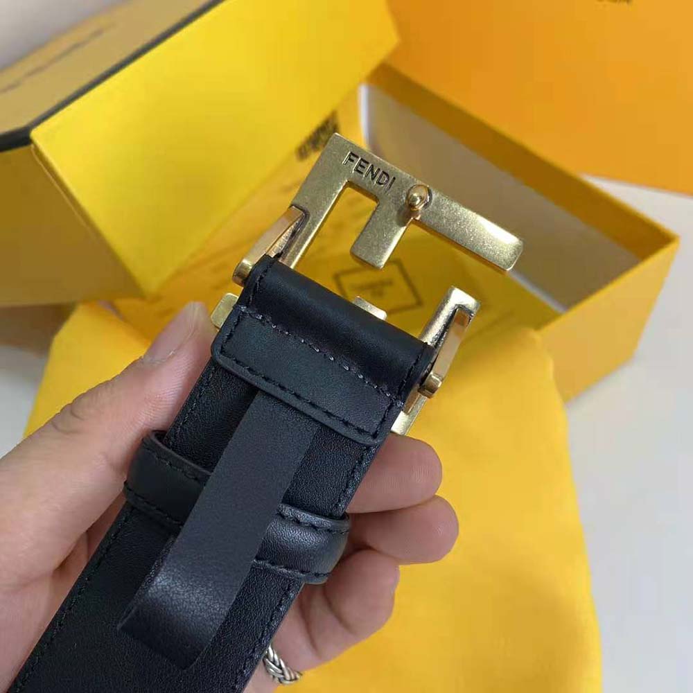 Fendi Women Belt with Loop and FF Stud Buckle-Black - image 8