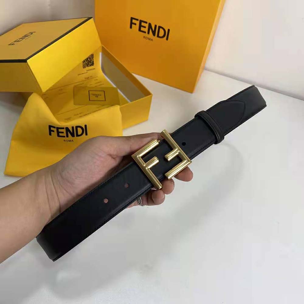 Fendi Women Belt with Loop and FF Stud Buckle-Black - image 6