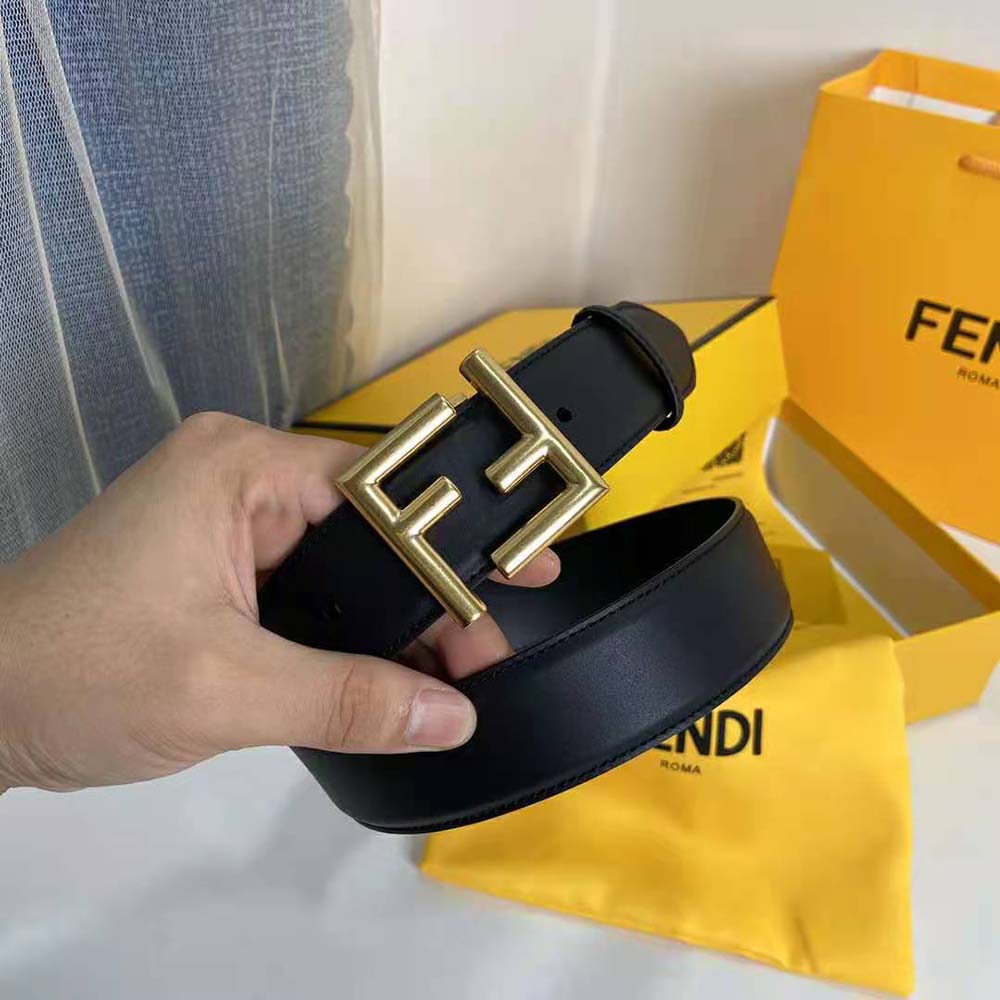 Fendi Women Belt with Loop and FF Stud Buckle-Black - image 5