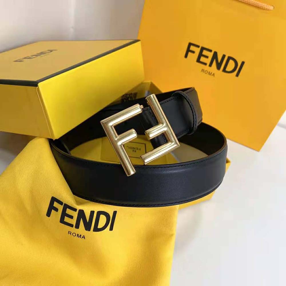 Styled shot of Fendi Women Belt with Loop and FF Stud Buckle-Black on waist