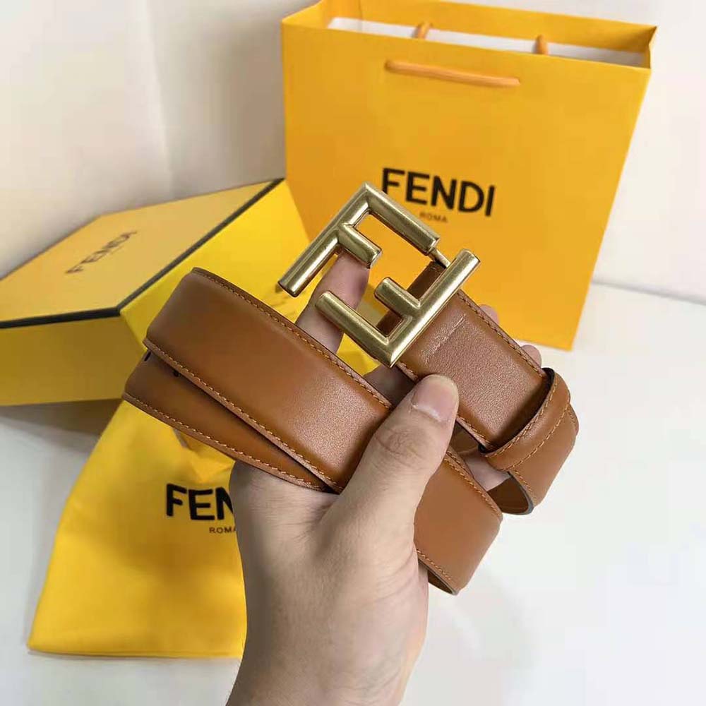 Fendi Women Belt with Loop and FF Stud Buckle-Brown - image 4