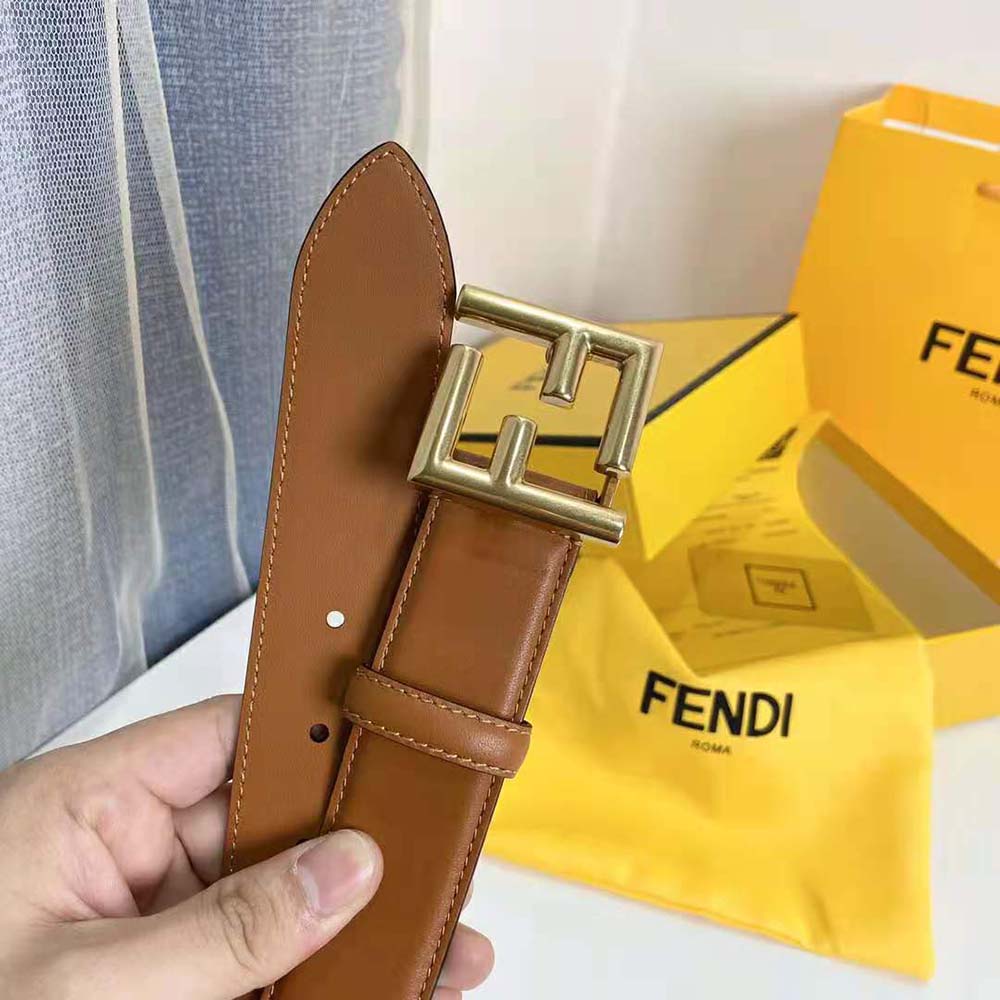 Fendi Women Belt with Loop and FF Stud Buckle-Brown - image 7