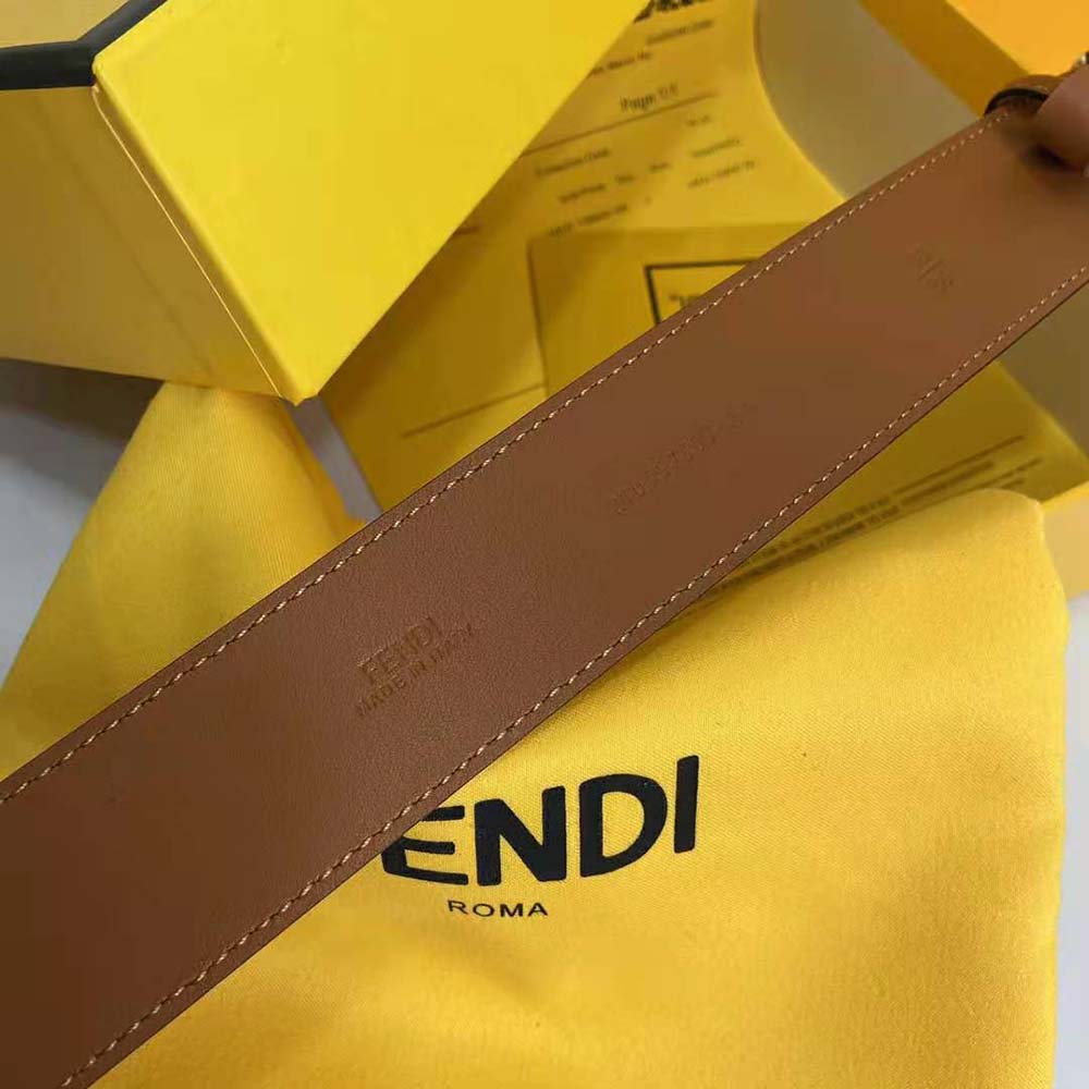 Fendi Women Belt with Loop and FF Stud Buckle-Brown - image 9