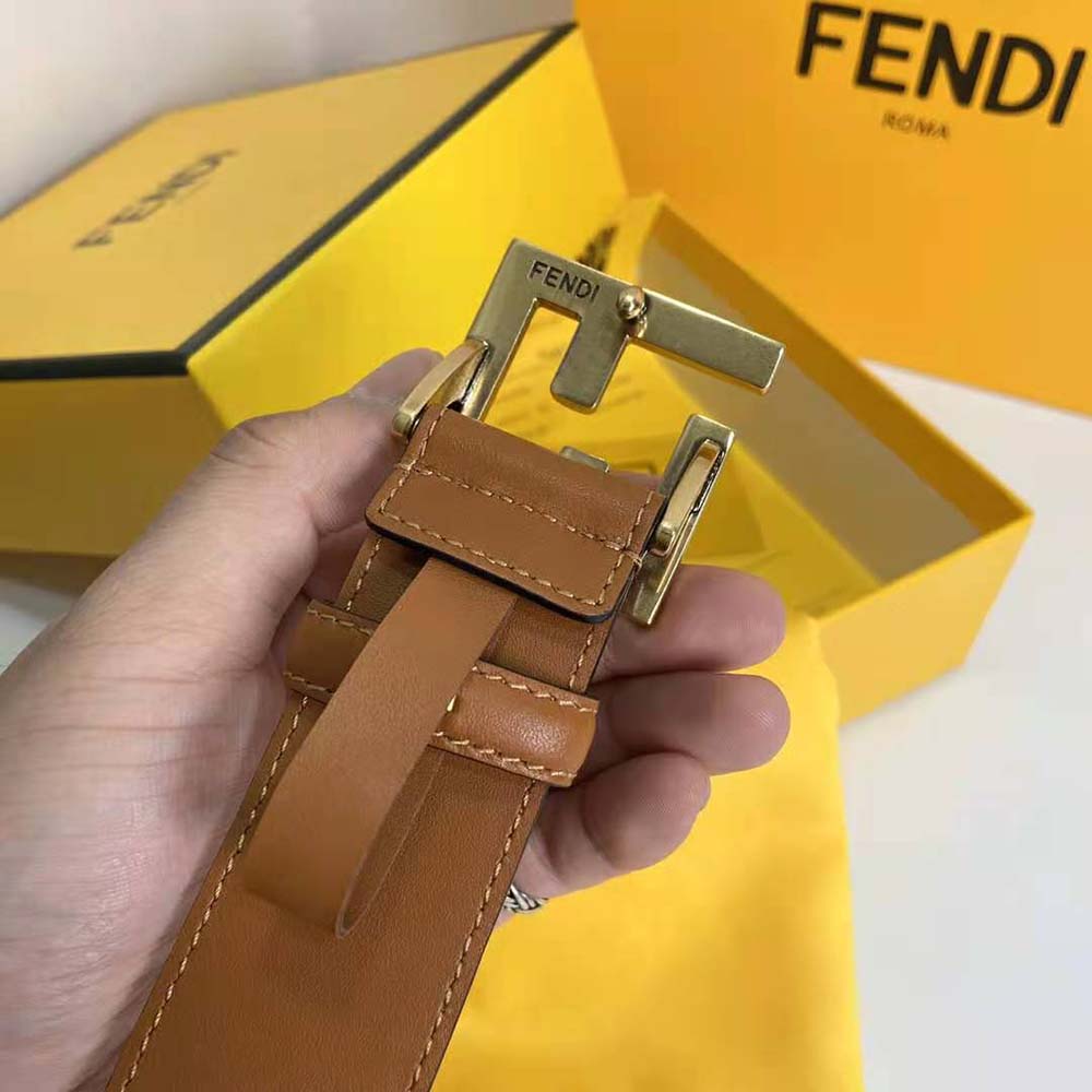 Fendi Women Belt with Loop and FF Stud Buckle-Brown - image 8