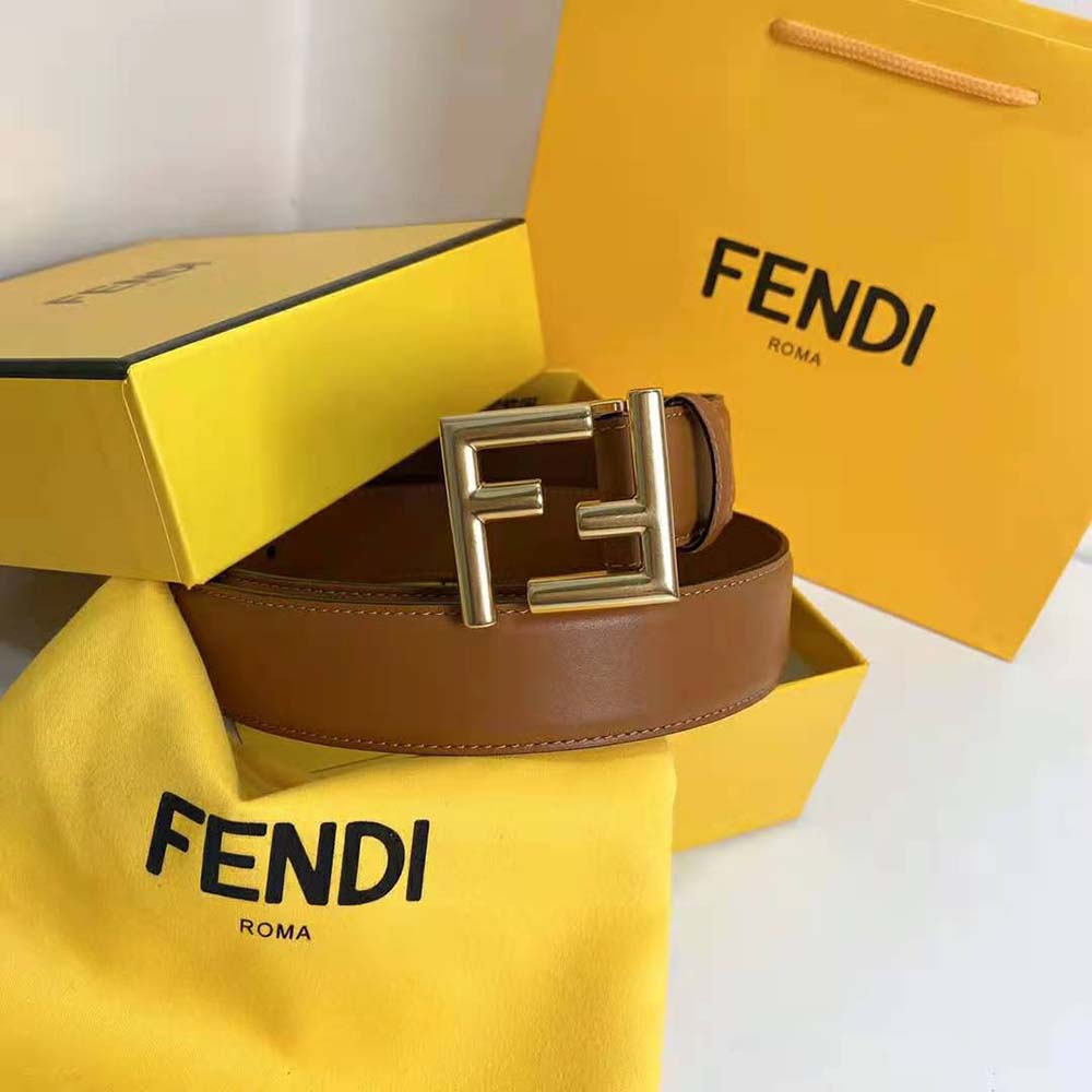 Fendi Women Belt with Loop and FF Stud Buckle-Brown - image 3