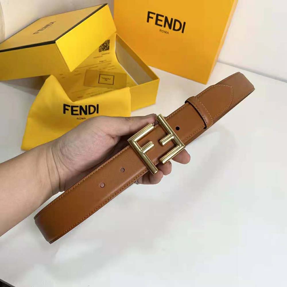 Fendi Women Belt with Loop and FF Stud Buckle-Brown - image 6