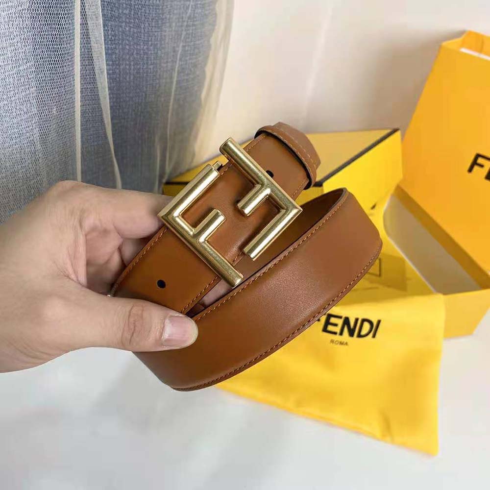 Fendi Women Belt with Loop and FF Stud Buckle-Brown - image 5