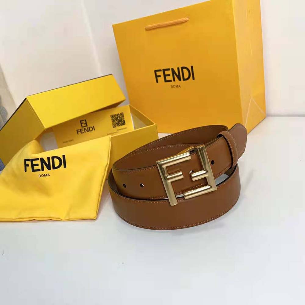 Fendi Women Belt with Loop and FF Stud Buckle-Brown - image 2