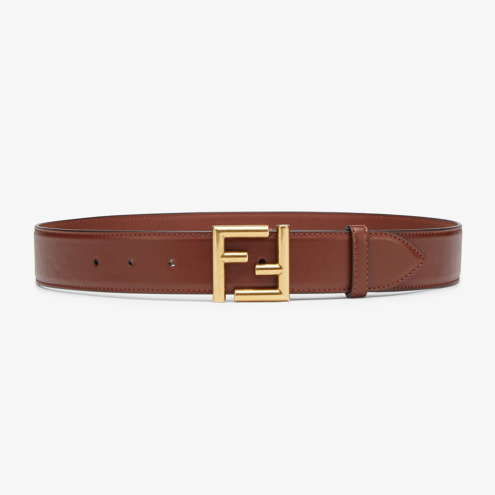 Front view of Fendi Women Belt with Loop and FF Stud Buckle in maroon