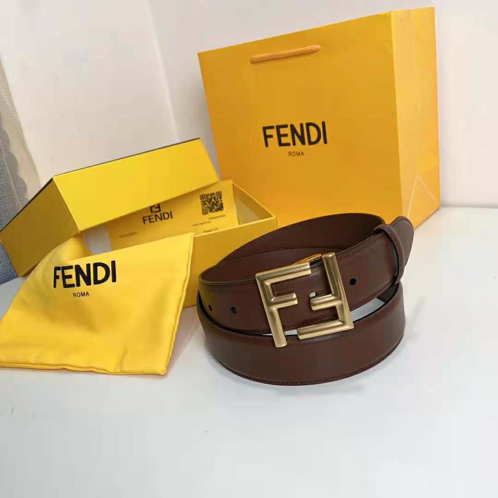 Side angle showing slim silhouette of Fendi Women Belt with Loop and FF Stud Buckle