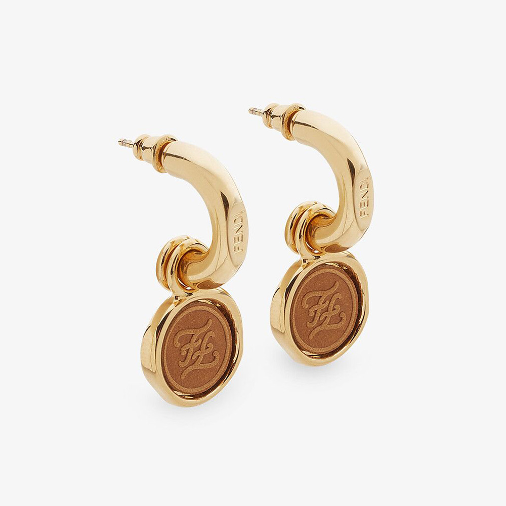 Front view of Fendi Women Karligraphy Earrings Gold-Colored with logo detail