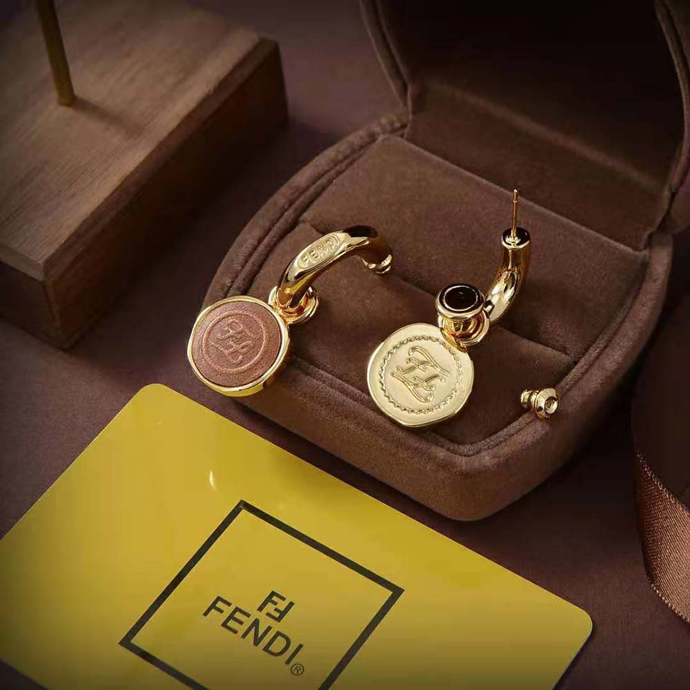 Close-up of Fendi Women Karligraphy Earrings Gold-Colored clasp and finish