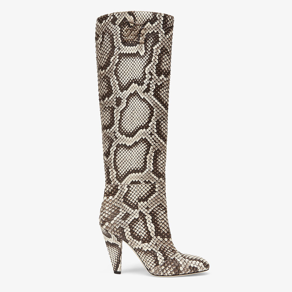 Fendi Women Karligraphy High-heeled Boots in Brown Python - image 1