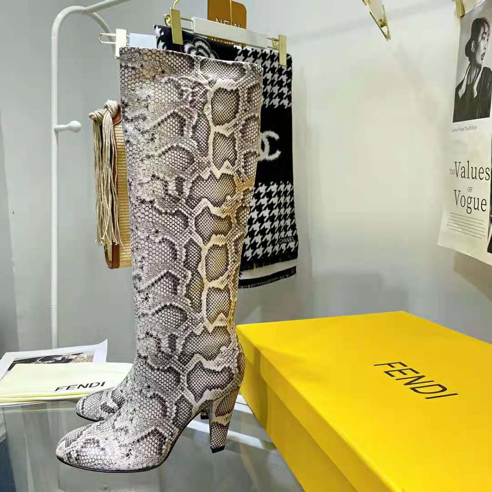 Fendi Women Karligraphy High-heeled Boots in Brown Python - image 3