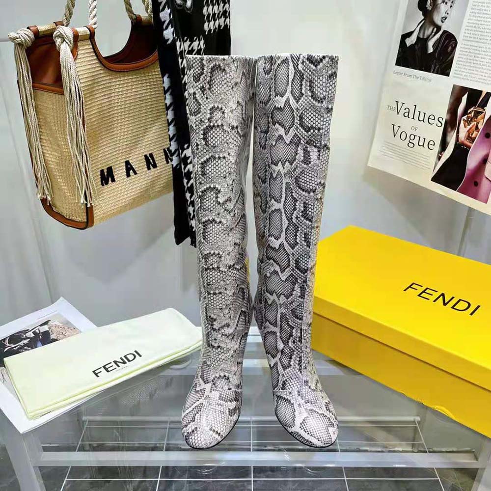 Fendi Women Karligraphy High-heeled Boots in Brown Python - image 2