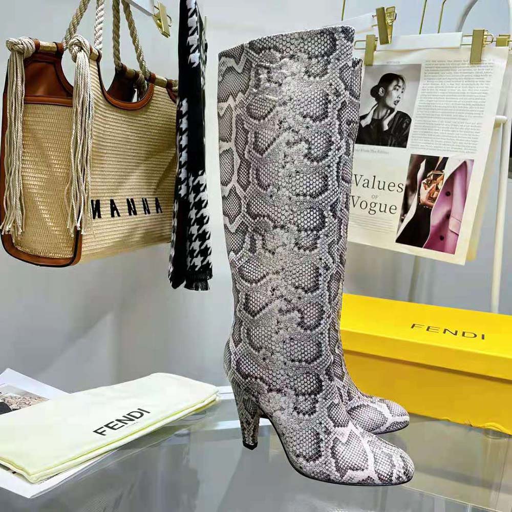 Fendi Women Karligraphy High-heeled Boots in Brown Python - image 4