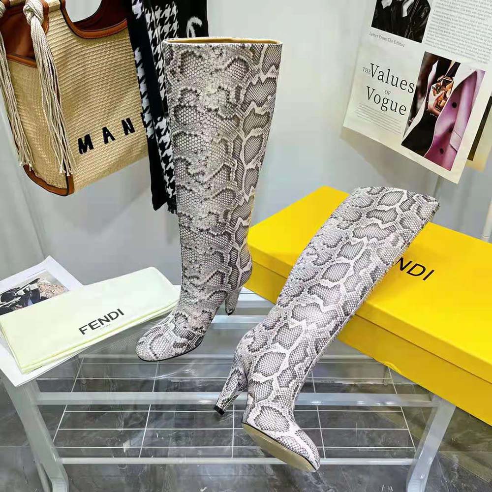 Fendi Women Karligraphy High-heeled Boots in Brown Python - image 7