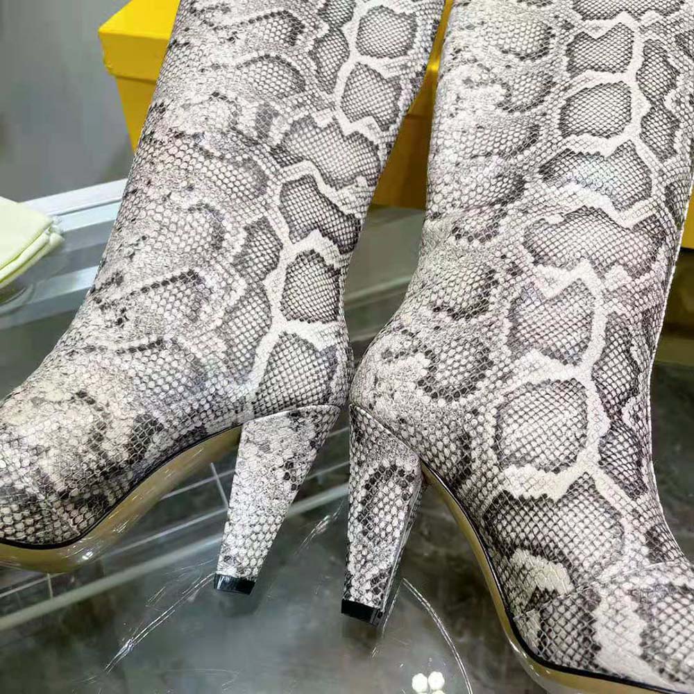 Fendi Women Karligraphy High-heeled Boots in Brown Python - image 9