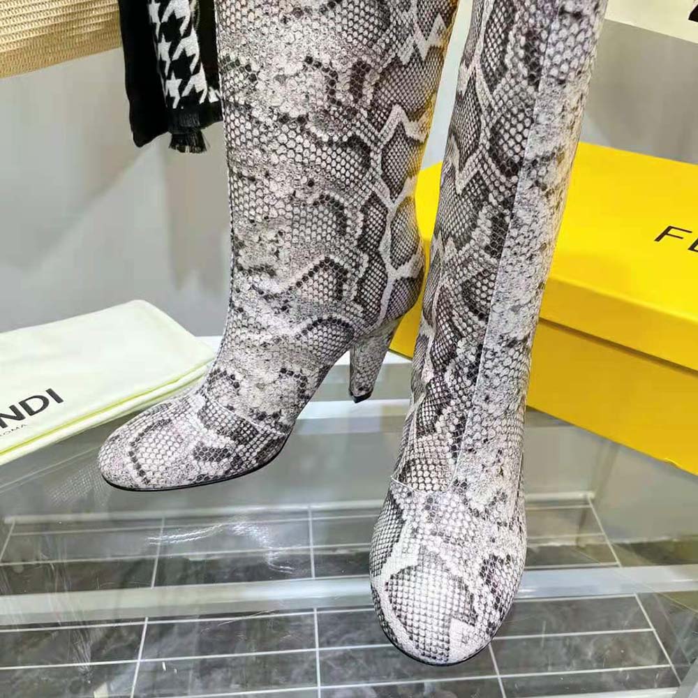 Fendi Women Karligraphy High-heeled Boots in Brown Python - image 8
