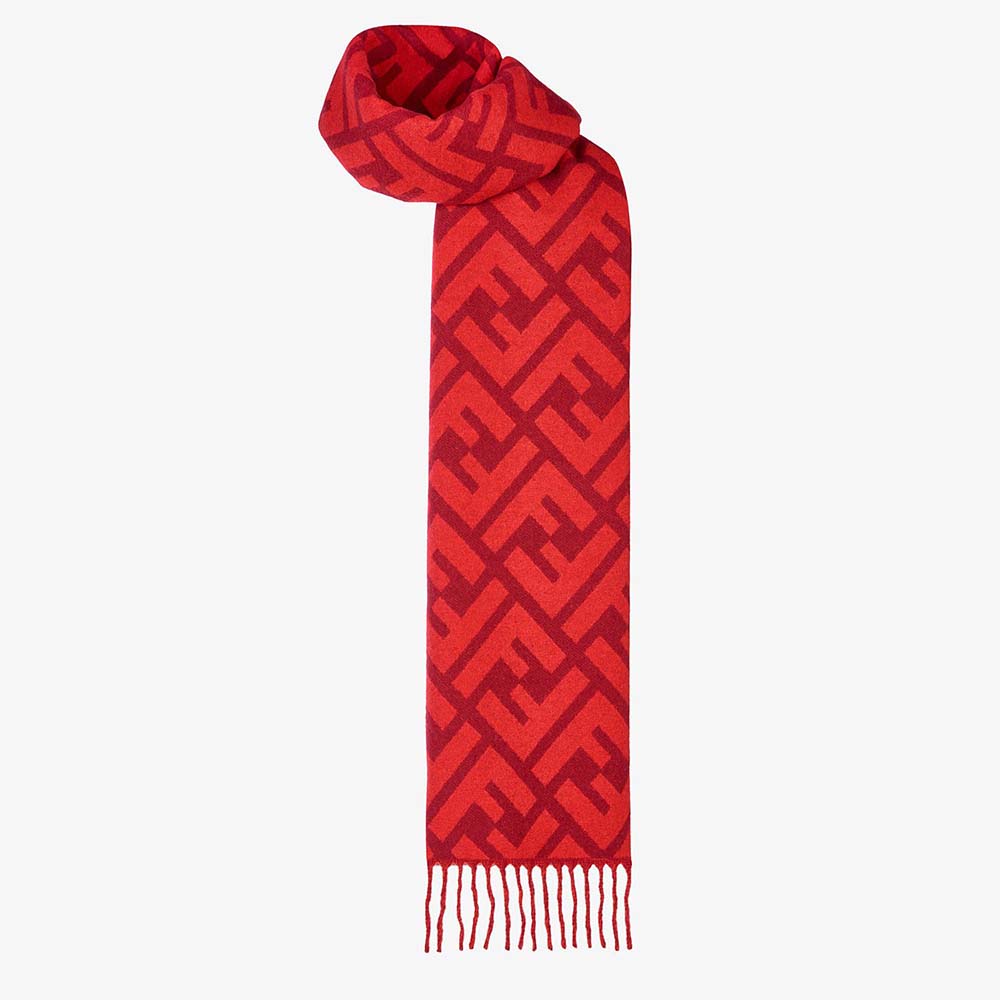 Fendi Women Long Scarf with Fringed Edges-Red - image 1