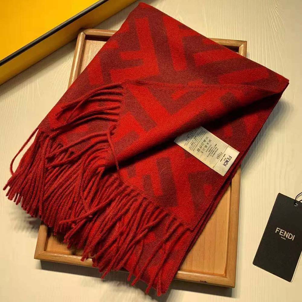 Fendi Women Long Scarf with Fringed Edges-Red - image 2
