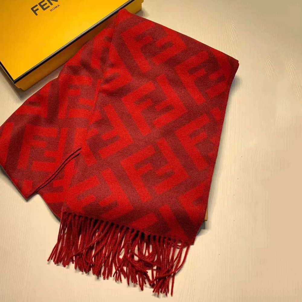 Fendi Women Long Scarf with Fringed Edges-Red - image 7