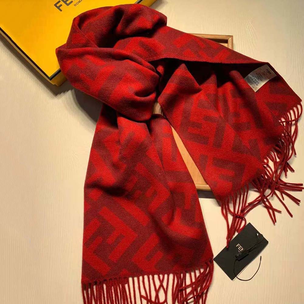 Fendi Women Long Scarf with Fringed Edges-Red - image 6